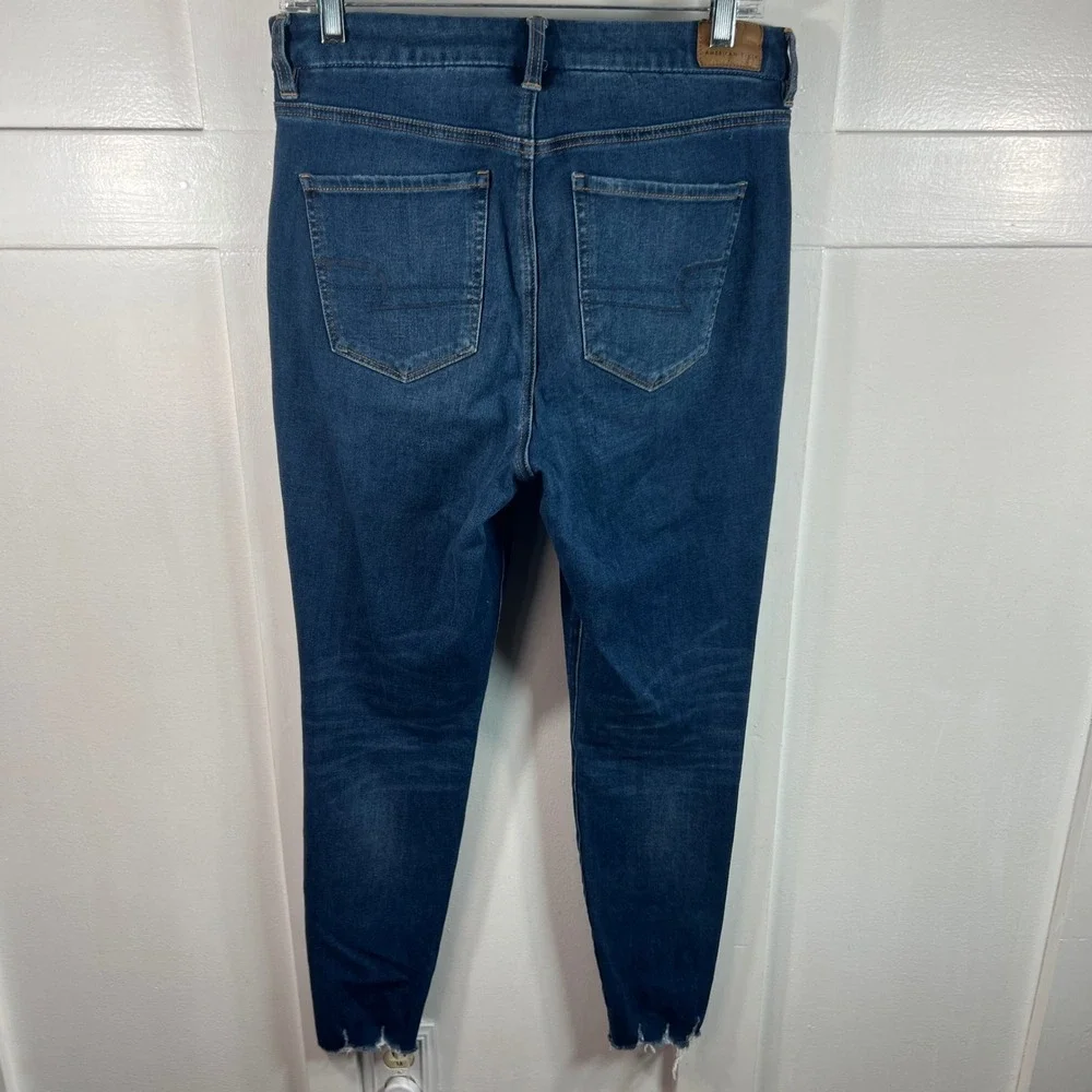 American Eagle High Waisted Skinny Distressed Jeans Dark Wash 8 Regular